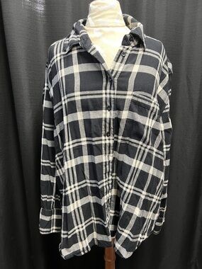Lane Bryant Black and White Plaid Button-Down Shirt